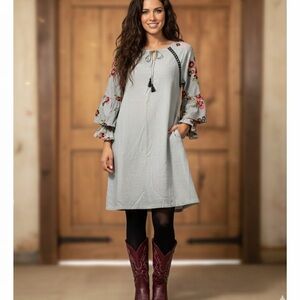 Signature by Sangria NWOT Embroidered Striped Shirt Dress Size 8